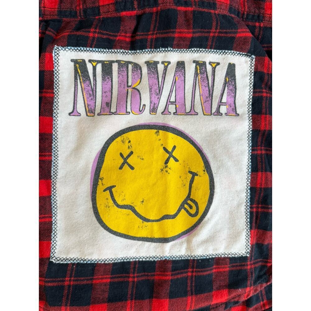 NIRVANA 90s Metal Rock Upcycled Retro Vintage Grunge Plaid Flannel Kids Size 2T - Picture 10 of 12